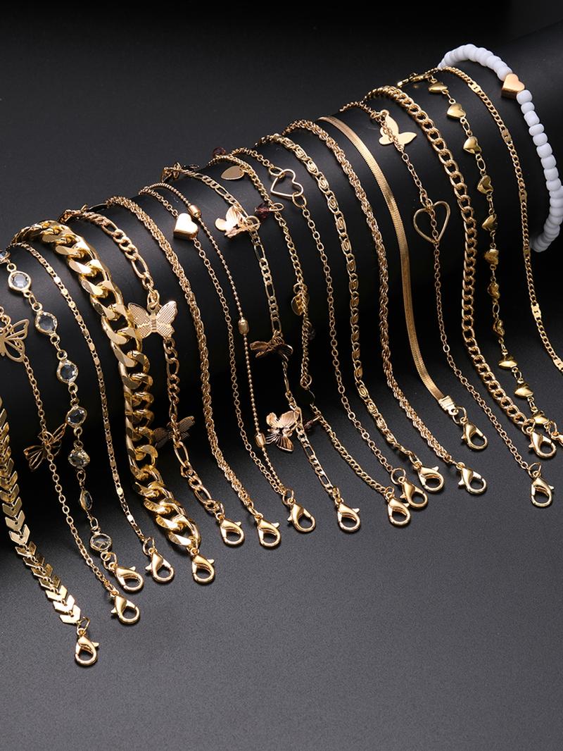 Boho Style Butterfly Heart Faux Pearl Decorated Anklet, Ankle Bracelet, Rhinestone Decorated Anklet for Women & Girls for Party, Trendy All-match Jewelry for Birthday Gift