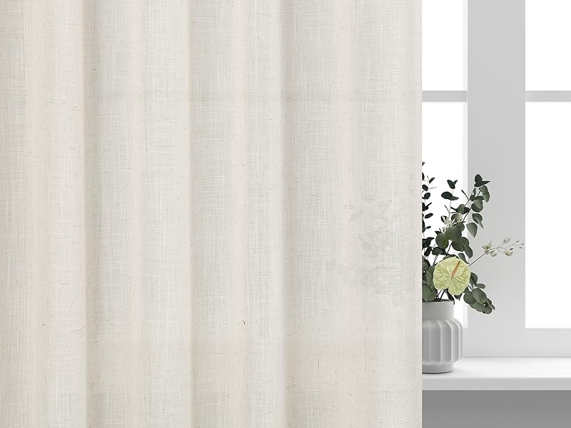 Linen Cafe Curtains 30 Inch Length Light Filtering Semi Sheer Mini Curtains for Small Window Basement Bathroom Natural Back Tab Rod Pocket Pleated Short Sheer Kitchen Curtain 30x30 Cream