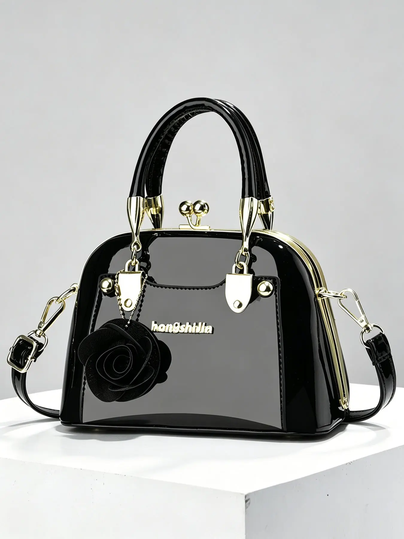 Elegant Shell Crossbody Bag, Large Capacity Glossy Evening Bag, Romantic Rose Decoration, chic crossbody bag, Fashion Crossbody Handbag, Party, Gala, Daily Use Shoulder Handbag, Elegant Shoulder Purse, Elegant Bags