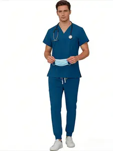 Unisex Quick Dry Short Sleeve M-edical Scrubs Set Comfortable Soft S-urgical Workwear For Hospital Clinic Pet Hospital Doctor Nurse