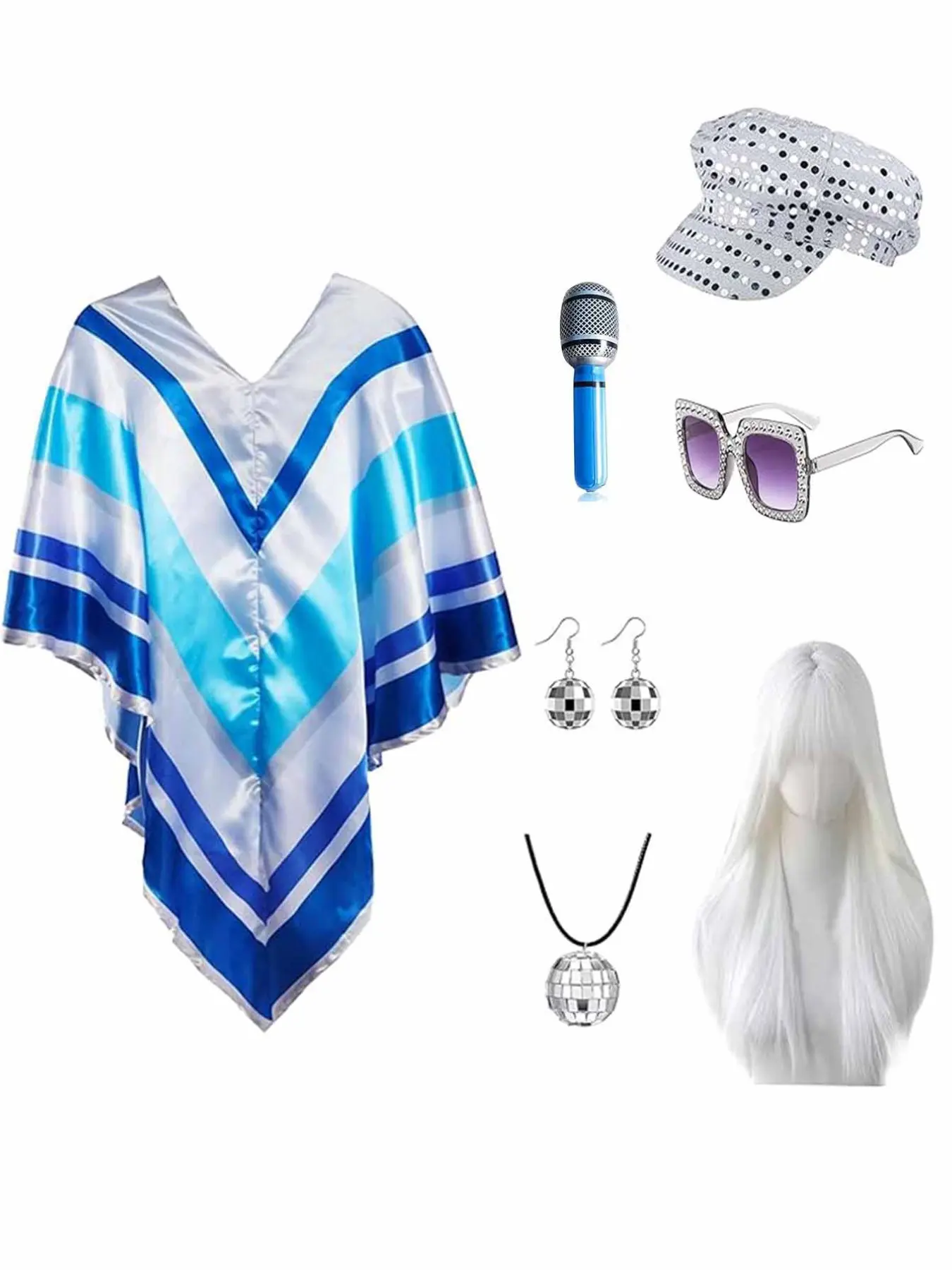 70s Disco Retro Party Cosplay Set, Blue Stripes Halloween Dance Costume, Vintage Style, Perfect for Festive Events