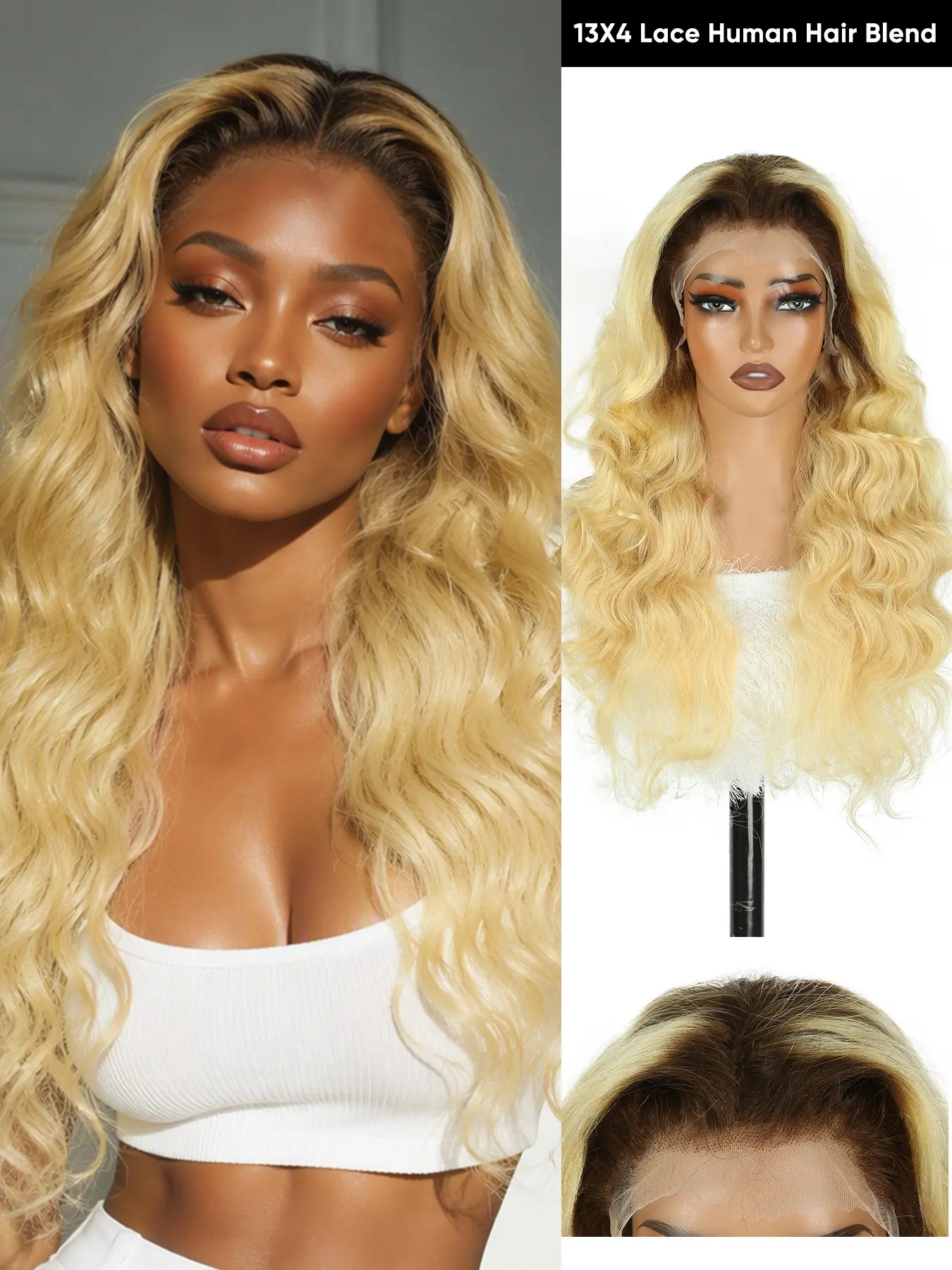 24 inch Balayage Wig Highlight Ombre Brown Gold Body Wave Use Human Hair Blend Premium Fiber,13X4 Lace Front Wig Middle Part Lace Closure Wig,Beginner Friendly,Synthetic Front Lace Wig For Women Used Daily Party Cosplay Halloween And Christmas Hair Style