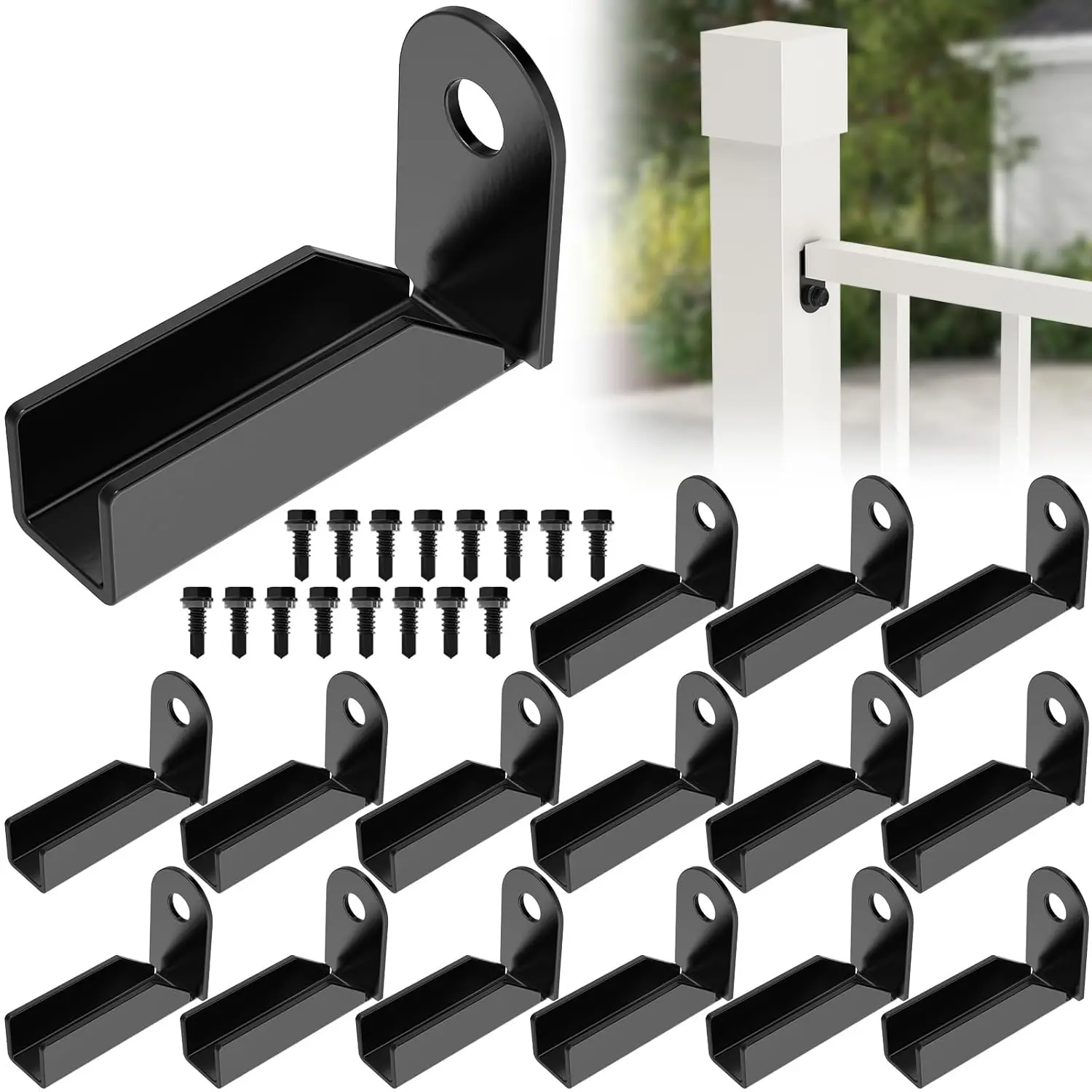4 Pack Black Carbon Steel Fence Mounting Brackets for 1" x 1" Square Rails