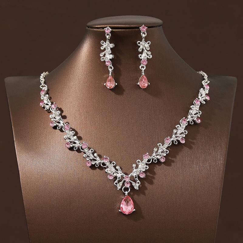 Vintage Emerald Green Teardrop Necklace Set, Women's Necklace & Earrings Set, Luxury Bridal Jewelry for Wedding & Banquet