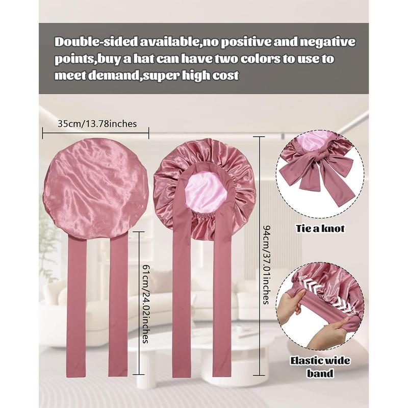 Reversible Double Layer Two-Color Satin Bonnet Silk Like Texture for Sleeping Cap Hair Bonnet with Elastic Tie Band for Curly Hair Night Cap