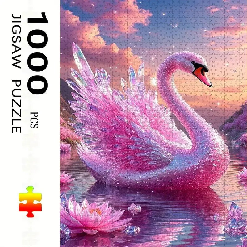1000 Piece Crystal Swan Puzzle, Large Adult Family Interactive Toy, DIY Home Decor Brain Challenge, Festive Scene, Durable Puzzle