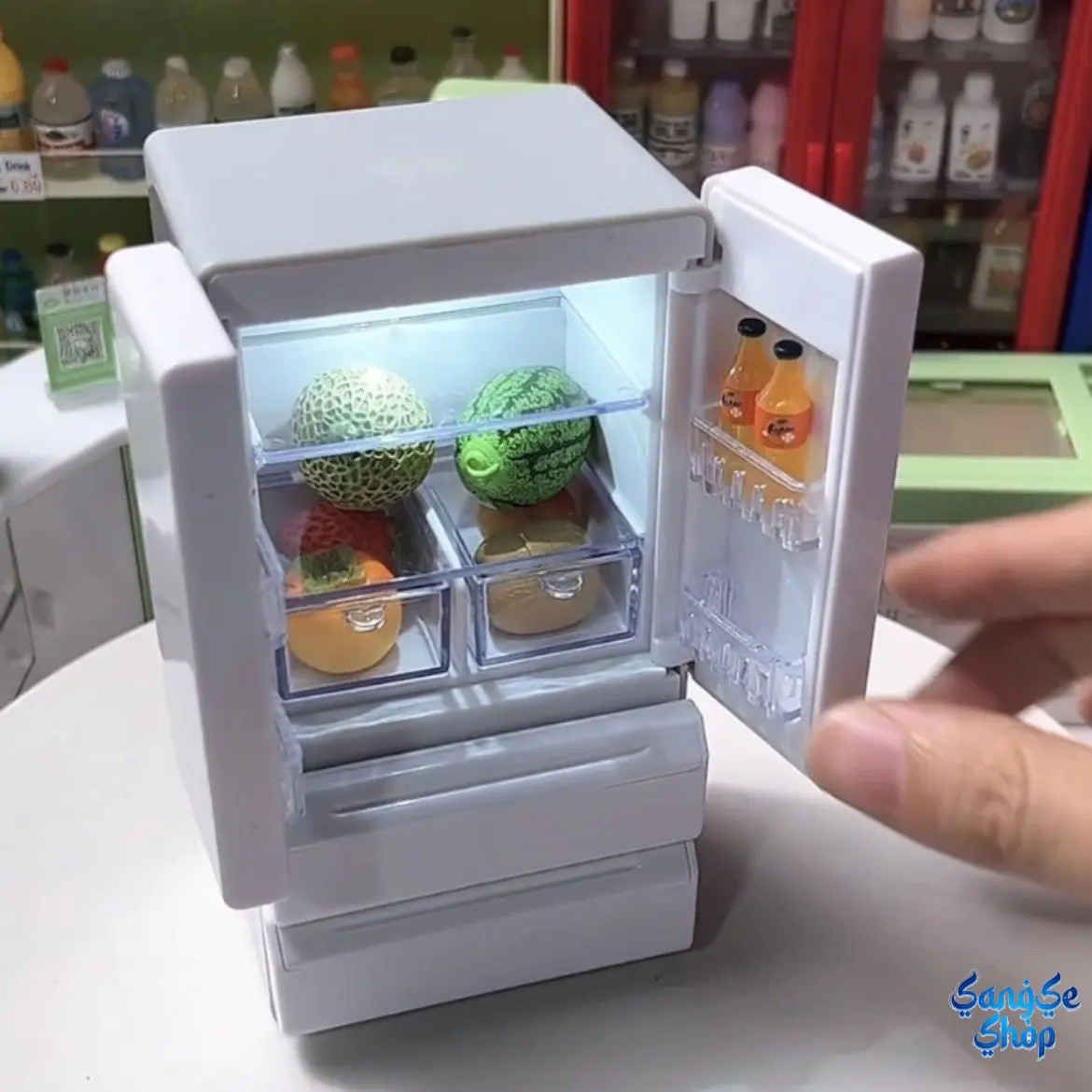New 1:12 Scale Dollhouse Miniature Double Door Refrigerator with LED Light, Realistic Mini Kitchen Appliance Model, Micro Furniture Scene Accessory for Dollhouse, Pretend Play Food Display, DIY Miniature House Decor & Collectible