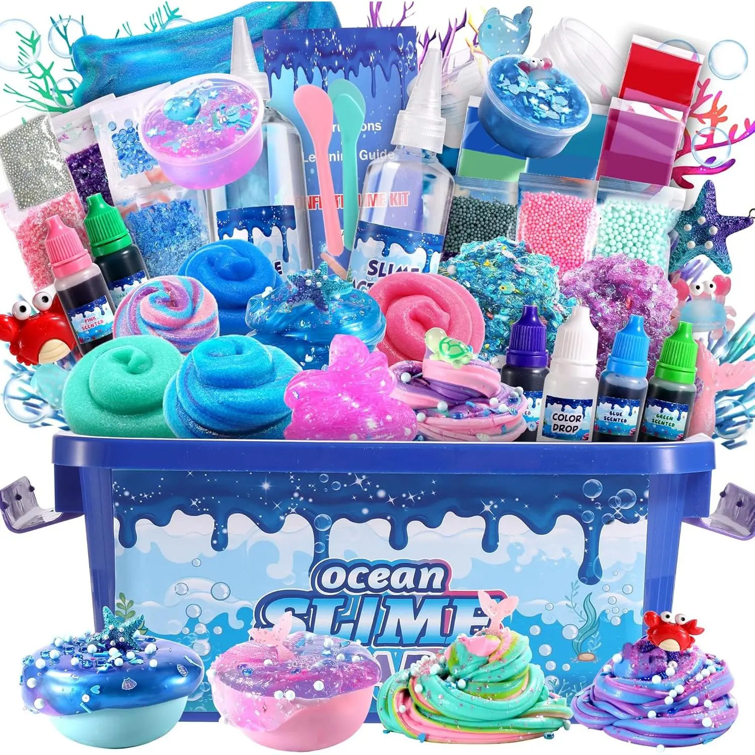 Ocean Slime Kit - Non-Sticky, Super Soft, Shiny Metal Clay Toy, Unisex Cool Gifts for Kids Ages 4+, Girl Birthday Toy
