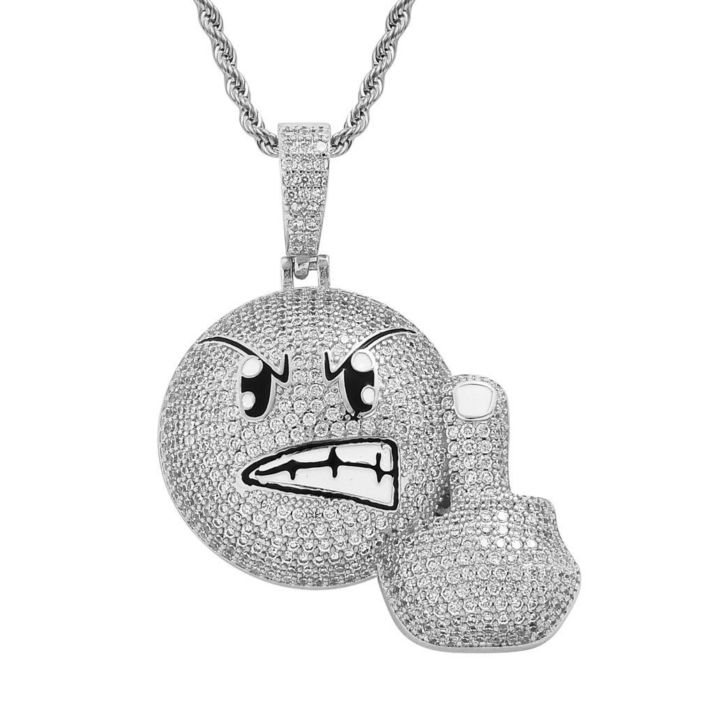 Alloy Necklace With Angry Middle Finger Pendant, Street Style Hip-Hop With Rhinestones