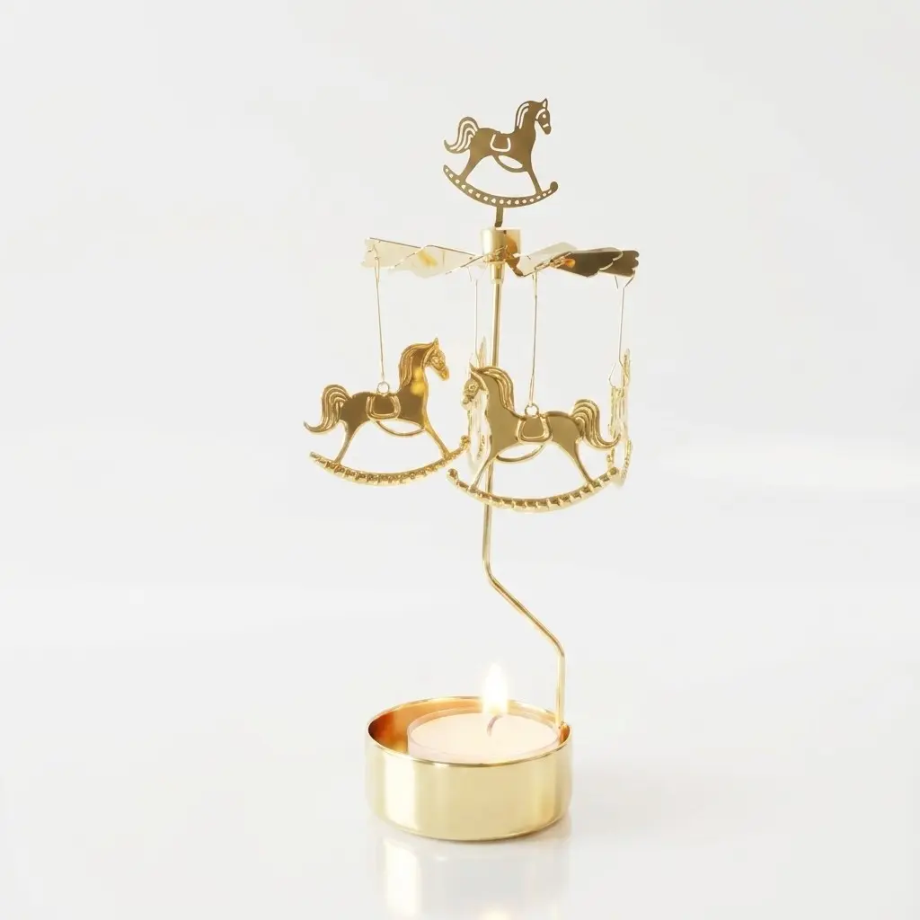 Tea Light Holder Gold Rotary Candle Carousel Spinning Candleholder Rotating Metal Candle Holders Tealight Holder for Table Centerpiece Carousel Christmas Decor Gifts Romantic Small Gift for Wedding Wife Kids Birthday（1 Count, No Candle）