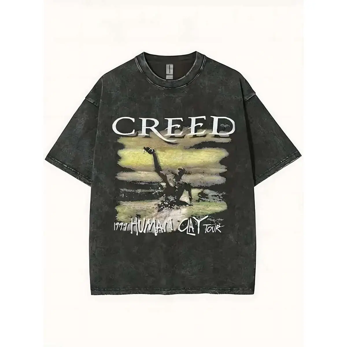 Creed 1999 Human Clay Tour Graphic Men's Washed And Distressed Print Round Neck Short Sleeve Casual T-Shirt