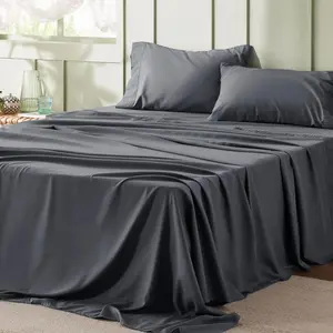 Sheets Grey - Soft Sheets for Queen Size Bed, 4 Count Hotel Luxury Queen Sheet Set, Easy Care Polyester Microfiber Cooling Bed Sheet Set