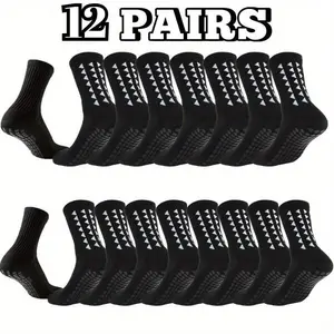 Men's Athleisure Crew Socks (6/12/18 Pairs) - Soft, Elastic, Breathable, Absorbent, Antislip Form-Fitting Mid-Calf Grip Sports Socks for Football, Running, Crew Sock