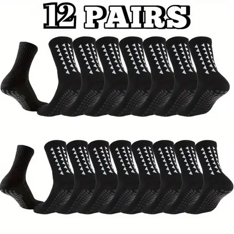 Men's Athleisure Crew Socks (6/12/18 Pairs) - Soft, Elastic, Breathable, Absorbent, Antislip Form-Fitting Mid-Calf Grip Sports Socks for Football, Running, Crew Sock