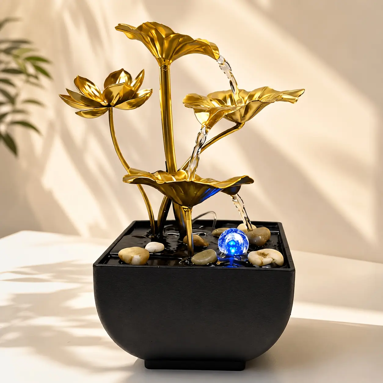1-Pack USB Powered LED Waterfall Desktop Fountain Ornament, Automatic Humidifying Mini Indoor Table Decor, Relax Zen Water Fountain With LED Lights For Living Room Office, Ideal Christmas Holiday Gift For Friends Family