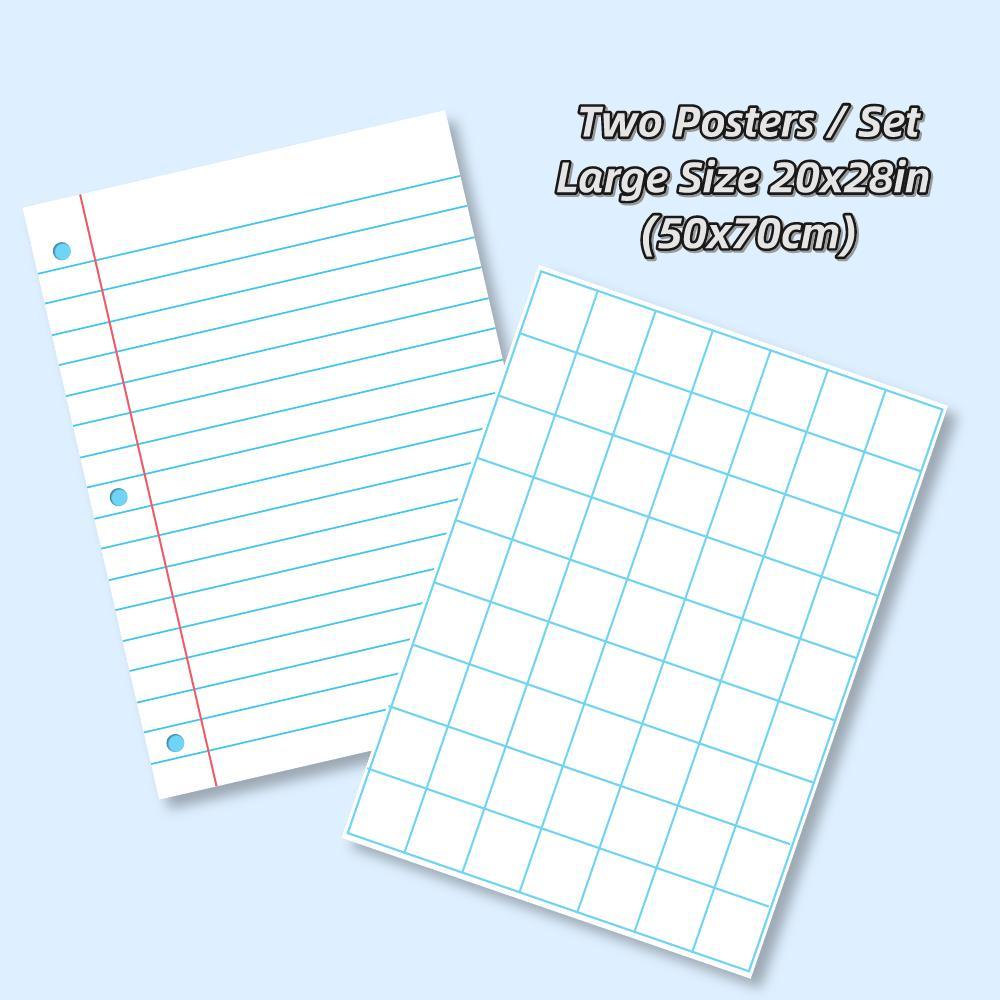 Classroom Large Laminated Dry Erase Poster Set, 2 Counts/set Grid and Lined Erasable Poster Set for Home and Office, Visual Learning Tools, School Teaching Supplies, Valentine's Day Gift