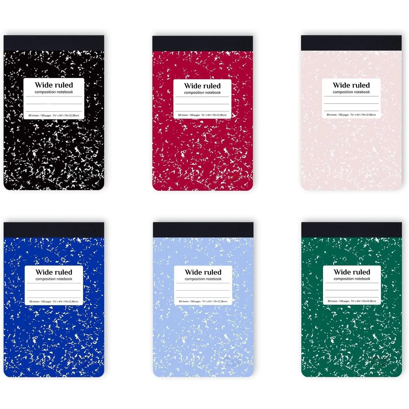 Mini Composition Notebooks, Wide Ruled, 160 Pages, 6 Pack,  | 4.75 x 7.5 in, 80 ct, Small Composition Notebook, Fit in Purse, Topbound Notepad, Marble Comp Books, Notebook for School