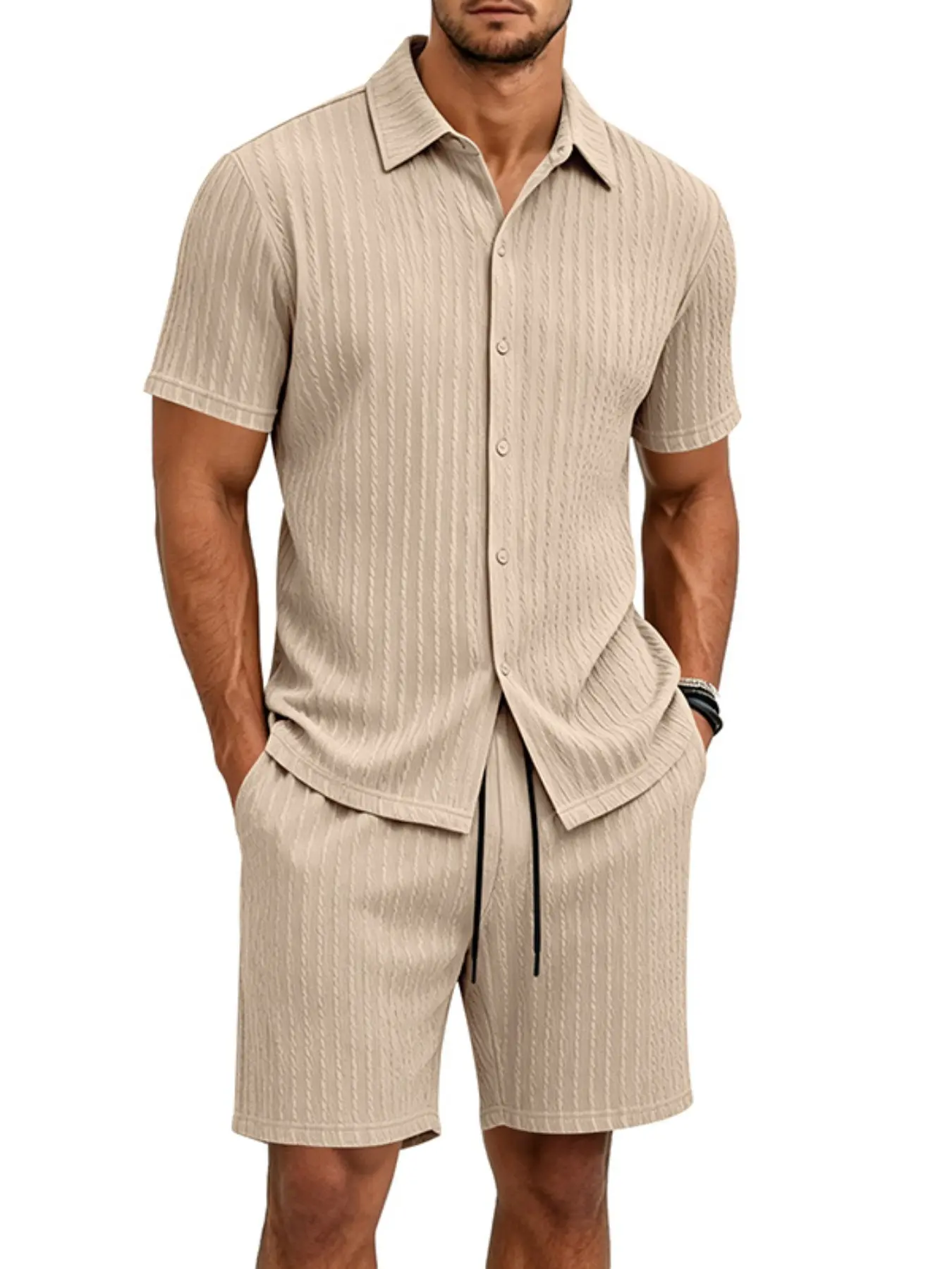 Men's Summer Linen Short Sleeve Set, Casual Cuban Shirt and Pants, Elastic Texture, Snake Pattern, Fashion Beach Wear, Comfortable for Outdoor Activities