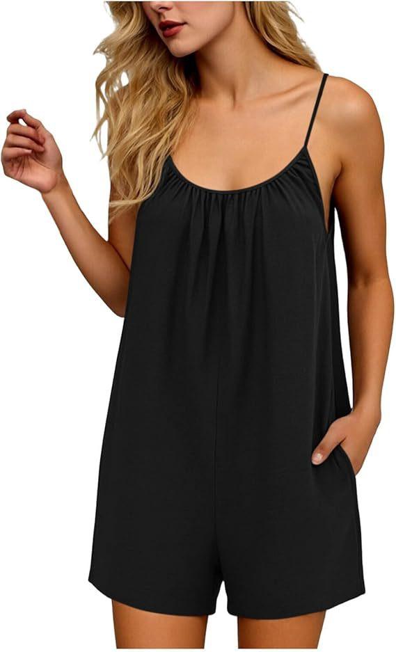 2026 New Women's One-Piece Pants Casual Sleeveless Tank Top Short Skirt Overalls with Narrow Straps and Pockets