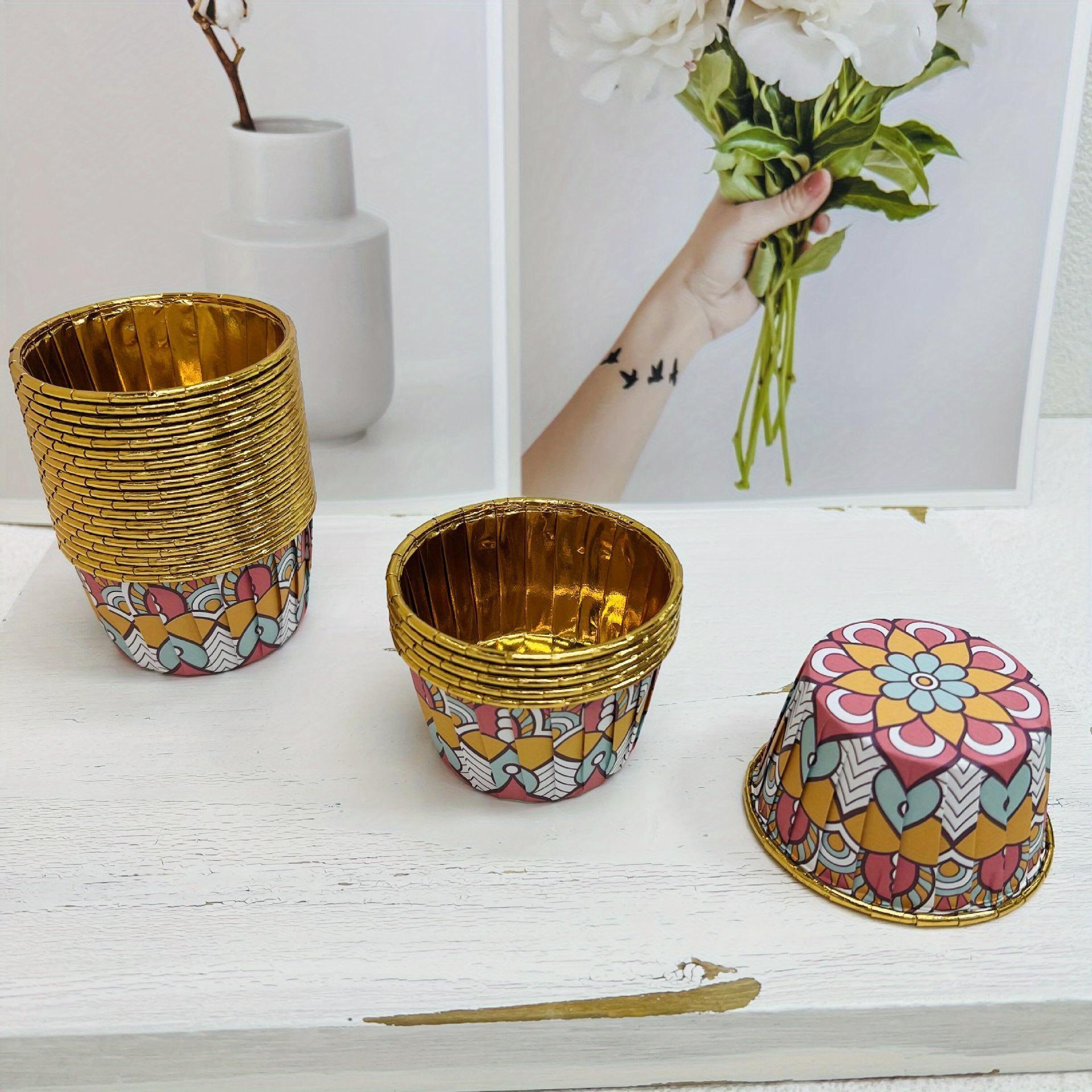 For Weddings, Birthdays, Holiday Parties & Baking Lovers, Baking Dessert Serving & Decoration Solution, 50 Pcs Bohemian Cupcake Cups with Lids, Disposable Aluminum Foil Containers, Mandala & Geometric Patterns, Effortlessly Create Boho Style Baking Table