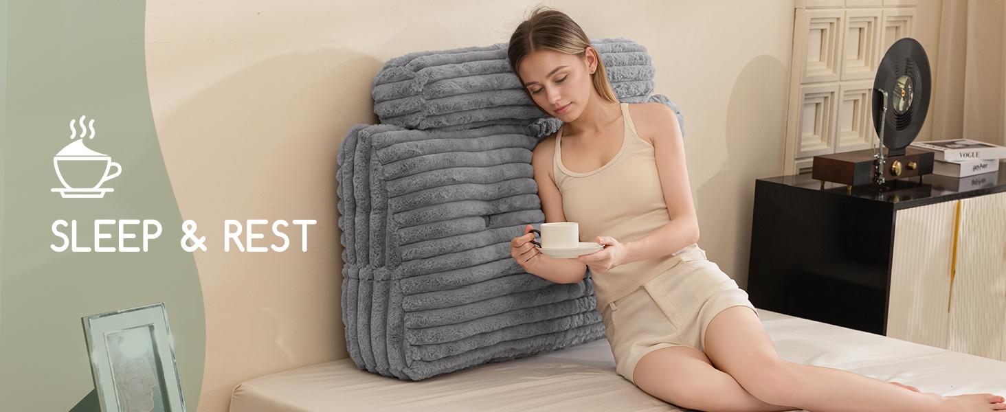 Triangular Headboard Wedge Pillow with a Cylindrical Pillow and Filling, Daybed Pillows for Sitting up, Reading or Working with Removable Cover,Twin 39.4"x19.7"