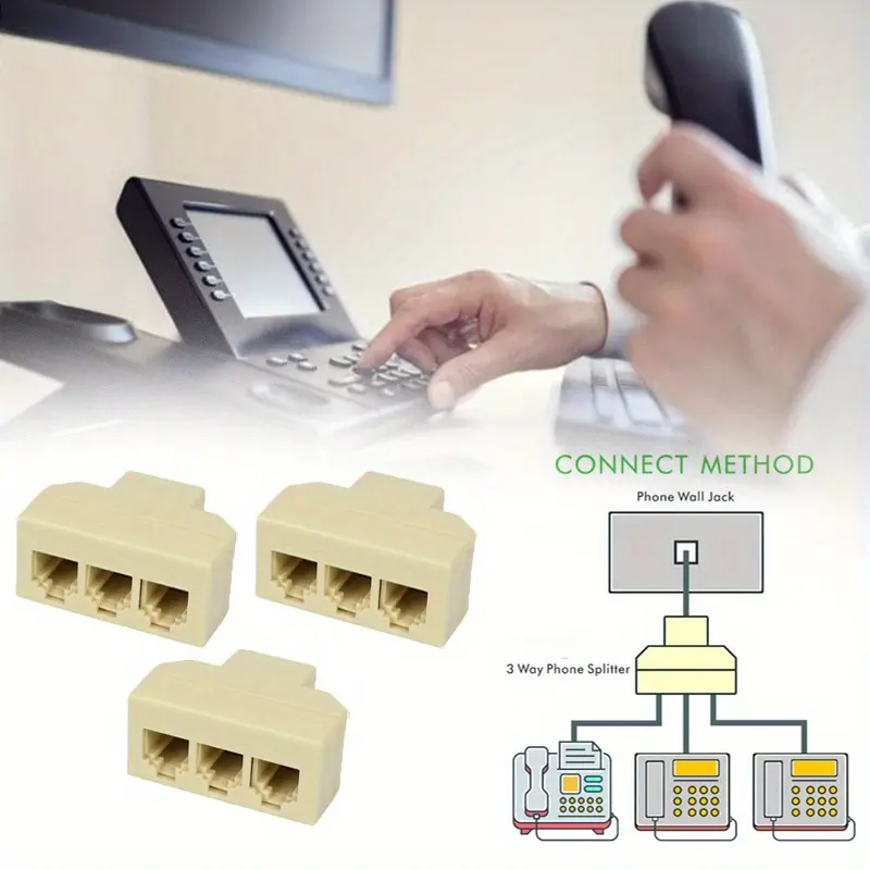 3 telephone distributors for fax machines, POS machines, landline phones, telephone junction boxes, and telephone adapters, three-way RJ11 6P4C, suitable for various types of offices