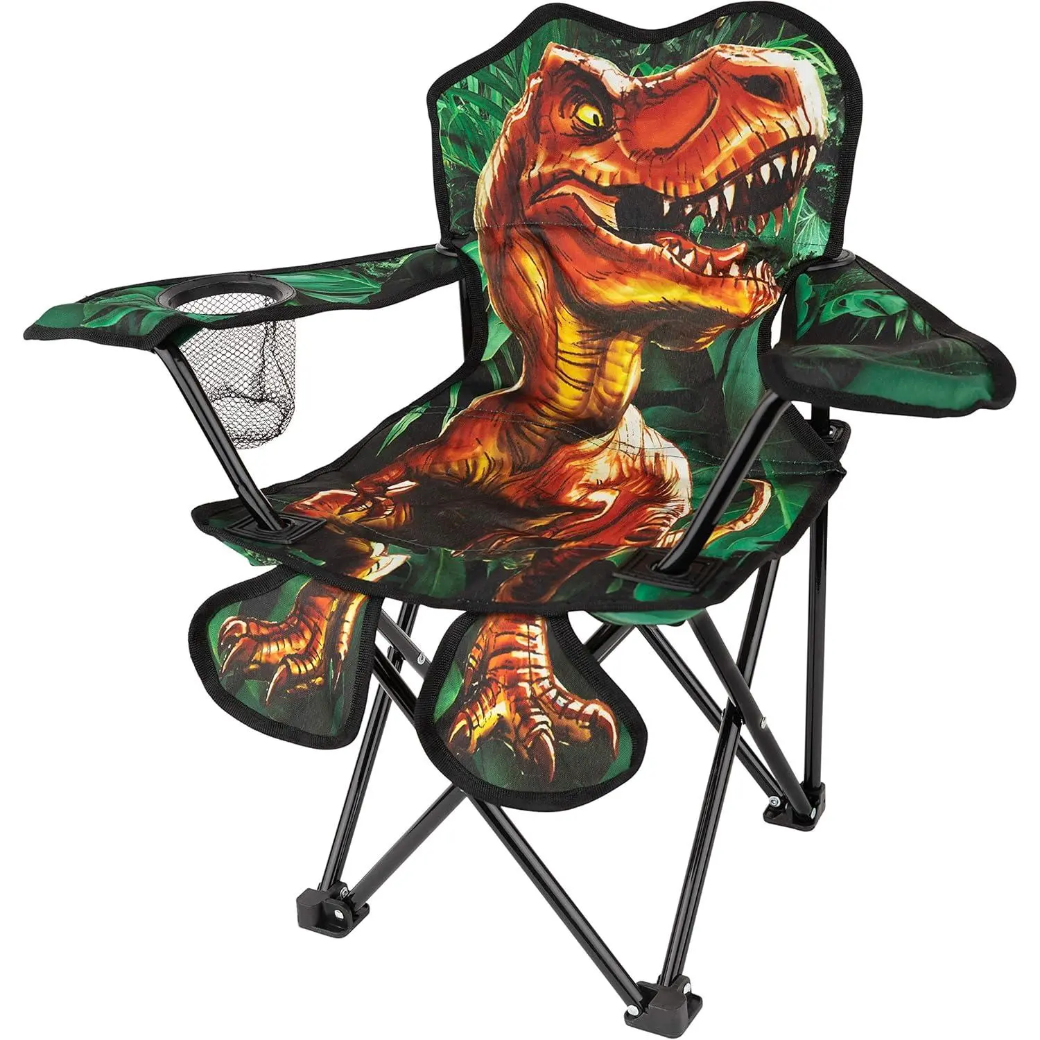 Outdoor Dinosaur Kids Camping Chair – Foldable Children’s Chair for Camping, Tailgates, Beach, Carrying Bag Included Mesh Cup Holder & Sturdy Construction. Ages 5 to 10 (Patent Pending)