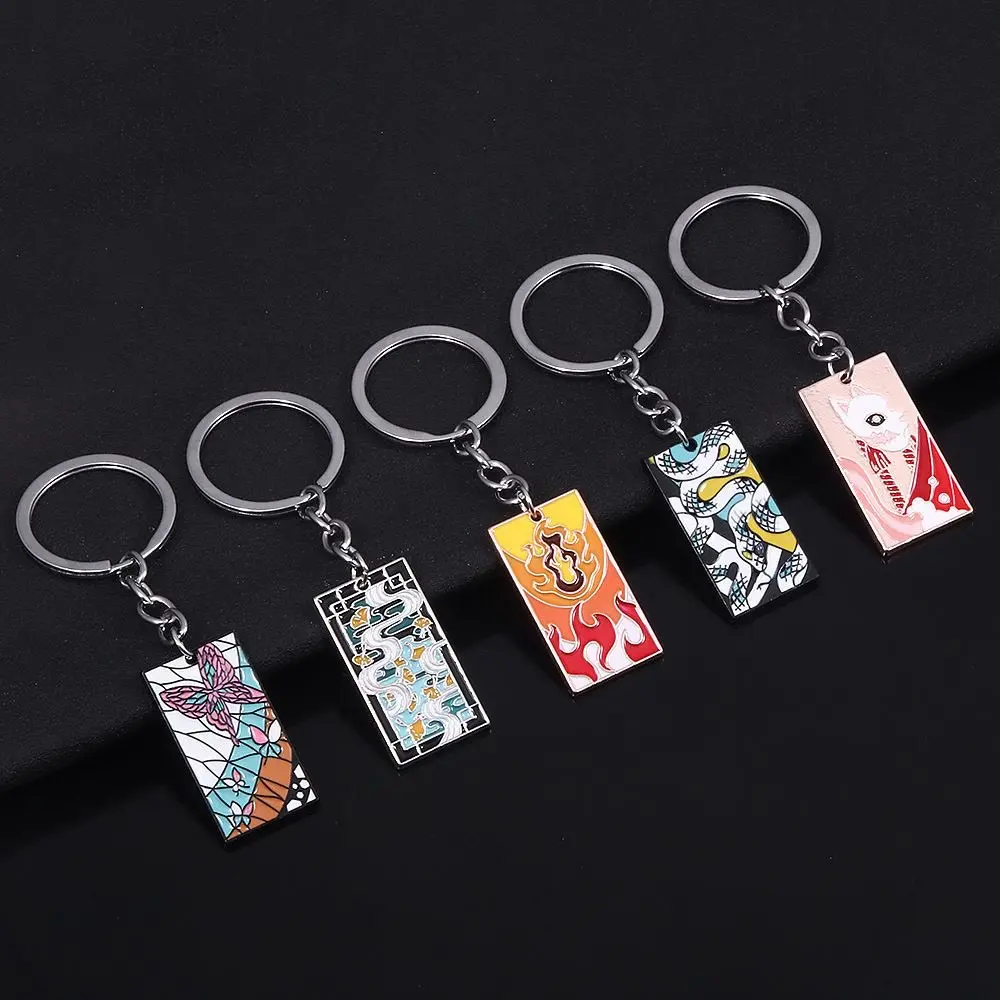 forte,beads,jet,tags,Cartoon Pattern Rectangular Metal Keychain Enamel Alloy Key Ring Bag Hanging Ornament Unisex All Age Daily Accessory Holiday Collectible Gift
