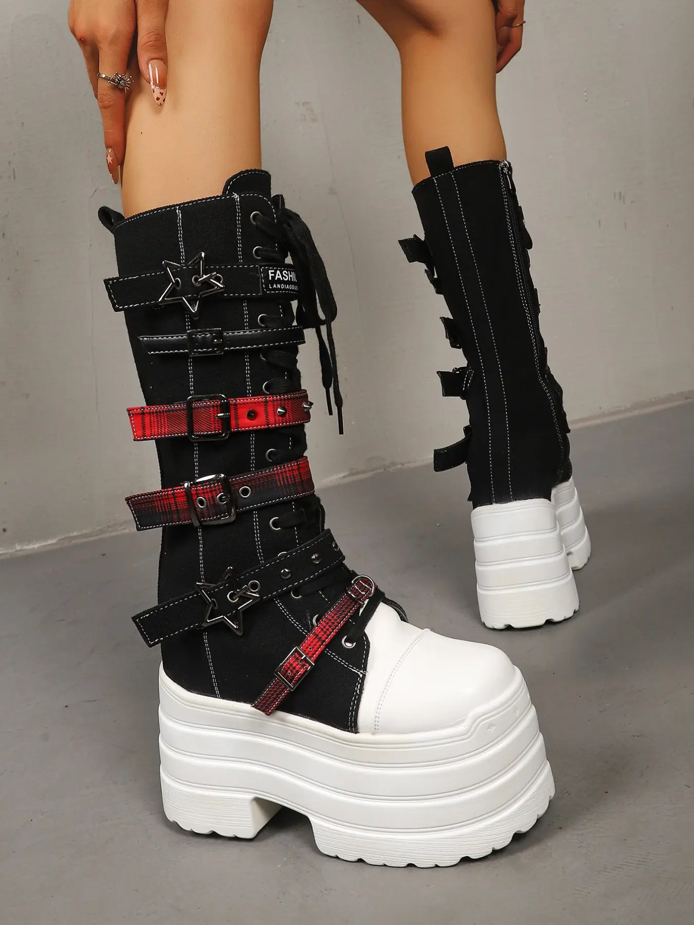 Women's 10cm Comfortable Casual Mid-Calf Boots, PU Leather, Solid Pattern, Y2K Punk Style, Music Festival, Streetwear, Nightclub
