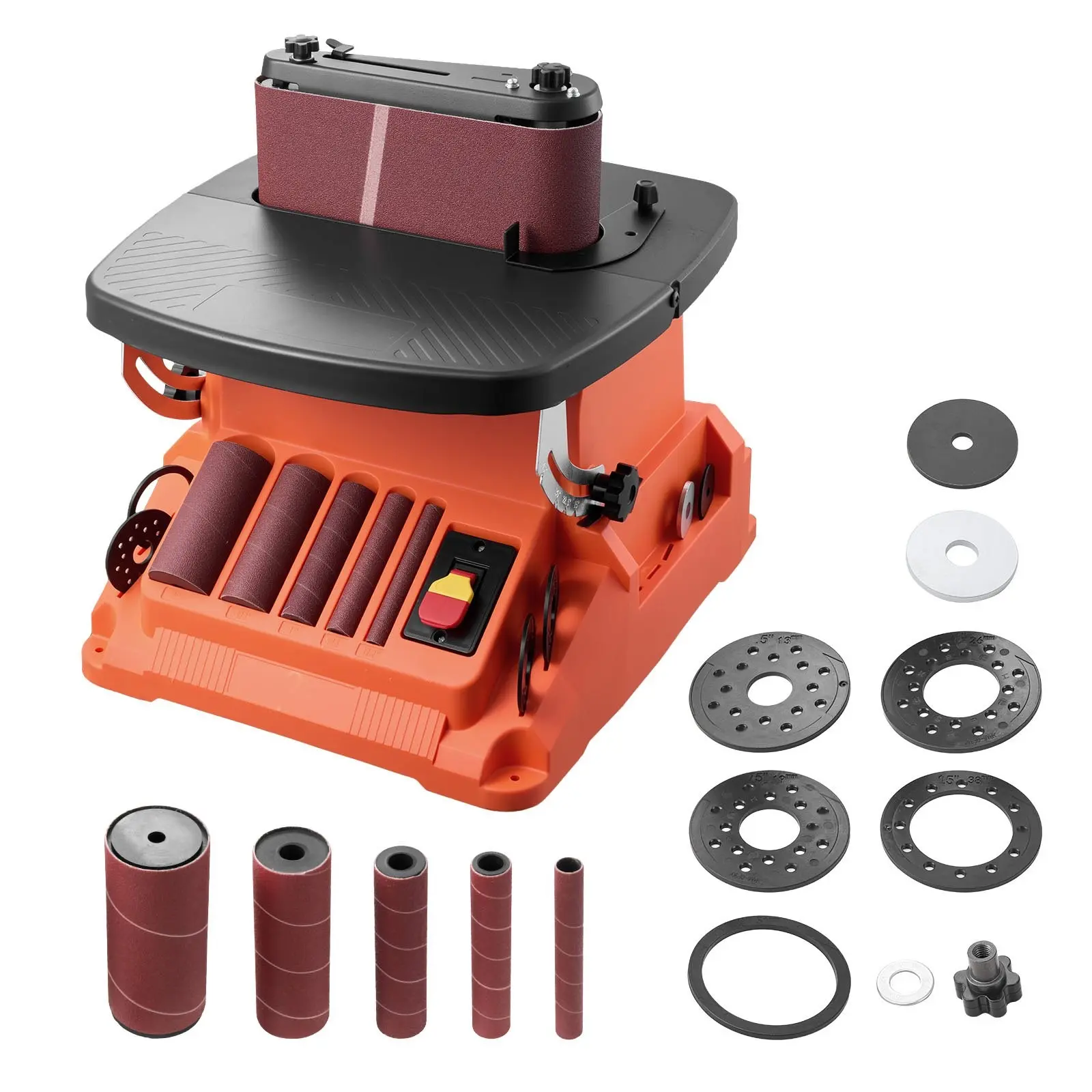 Oscillating Belt And Spindle Sander With 2400 RPM Benchtop Design, 5/8 Inch Stroke, Includes 5 Sleeves (1/2 Inch To 2 Inch) And 24 X 3.86 Inch Sanding Belt, Suitable For Woodworking, Furniture Finishing, DIY Projects
