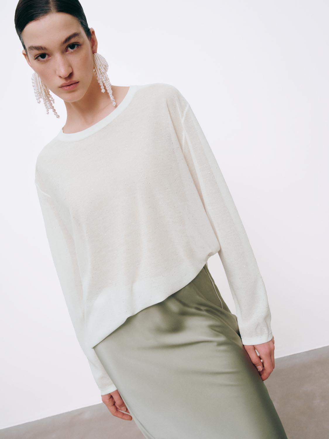 URBAN REVIVO 2026 Summer Women's Casual Design Sequined Loose Round Neck Knit Top UWH960036