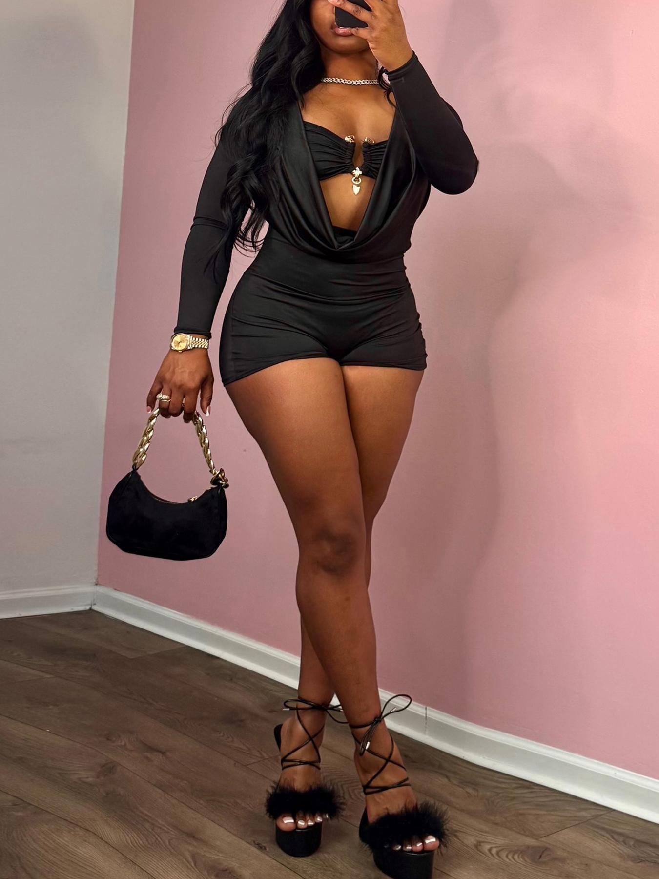 Women's Solid Color Romper, Lady Fashion Casual Romper for Daily Outdoor Wear, Women Romper for Summer, Womenswear, Elegant Casual Romper, Casual Comfy Jumpsuit