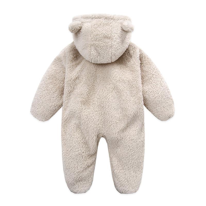 Newborn Baby Boys Girls Winter Jumpsuit Cute Bear Snowsuit Fleece Long Sleeve Footed Hooded Zipper Romper Winter Coat Outwear Warm Outfits