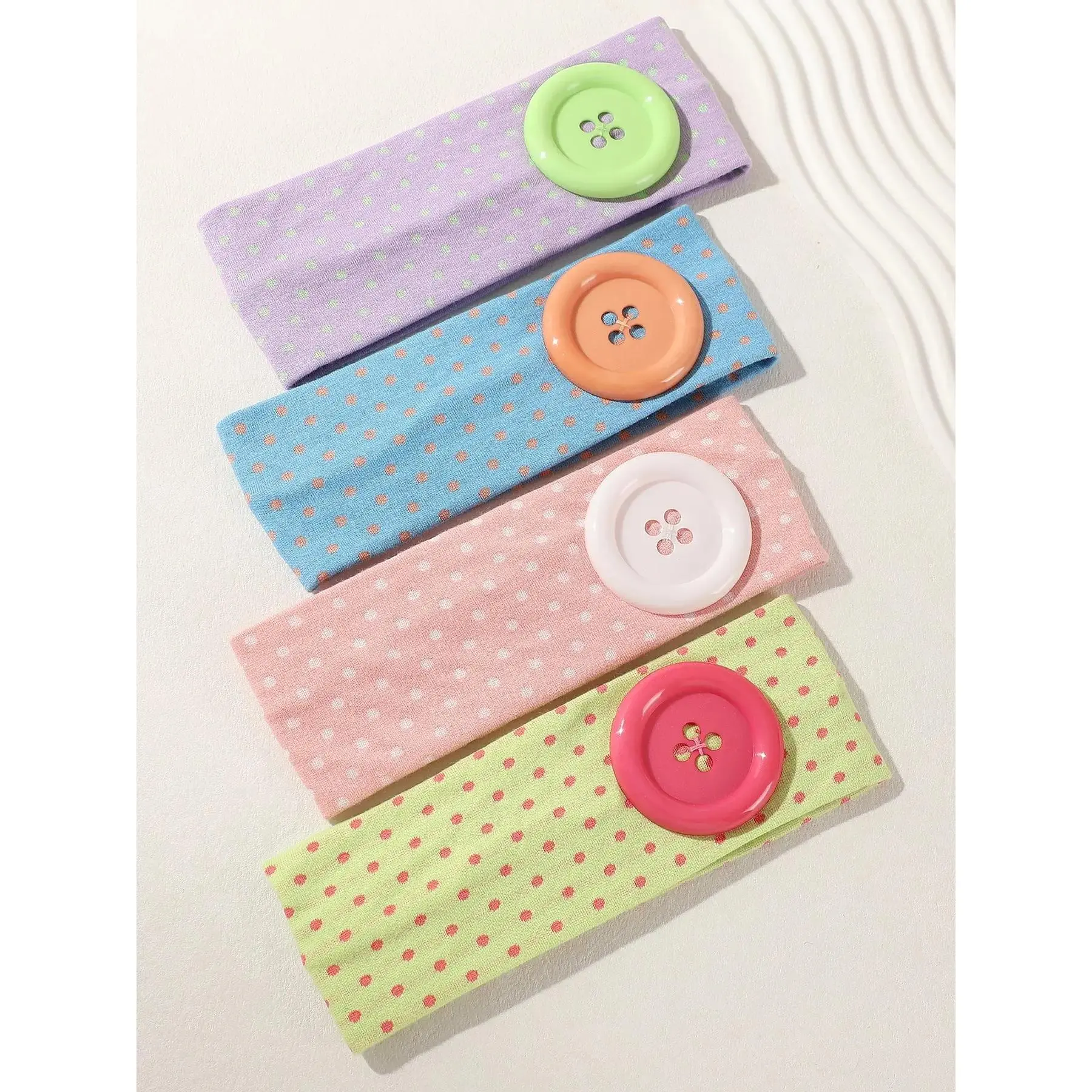 Multicolor Polka Dot Button Hairbands, Soft Elastic Workout Headbands Sports Yoga Accessories, Style Headwear