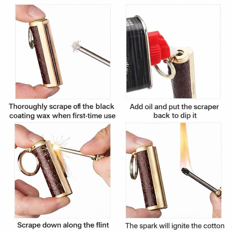 Retro Permanent Match Lighter Gift,Keychain Lighter Classic Refillable Keychain Lighter, 10000 Times Ignition Portable Fire Stick for Camping & Everyday Carry (Fuel Not Included)