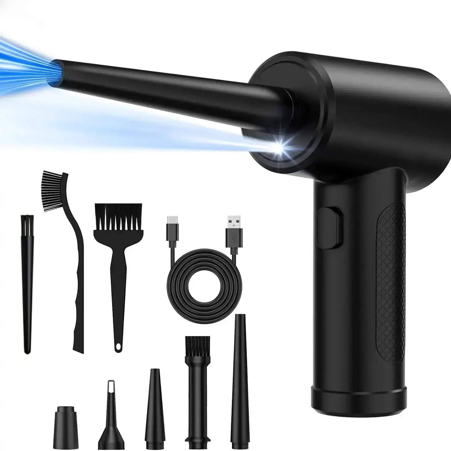 Cordless Air Duster, Multifunctional Rechargeable Handheld Battery Blower for Car, Computer Keyboard, Laptop & Camera Cleaning, Black