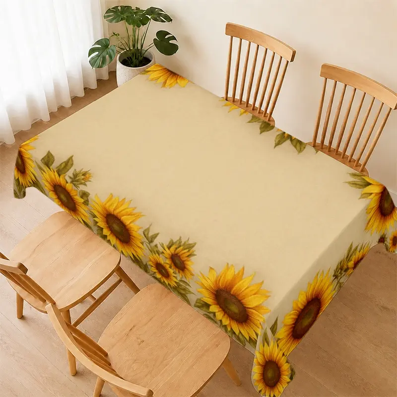 Sunflower Border Tablecloth, Waterproof Fabric, Easy to Clean, Warm Dining Atmosphere, Ideal for Home Dining and Fall Decor