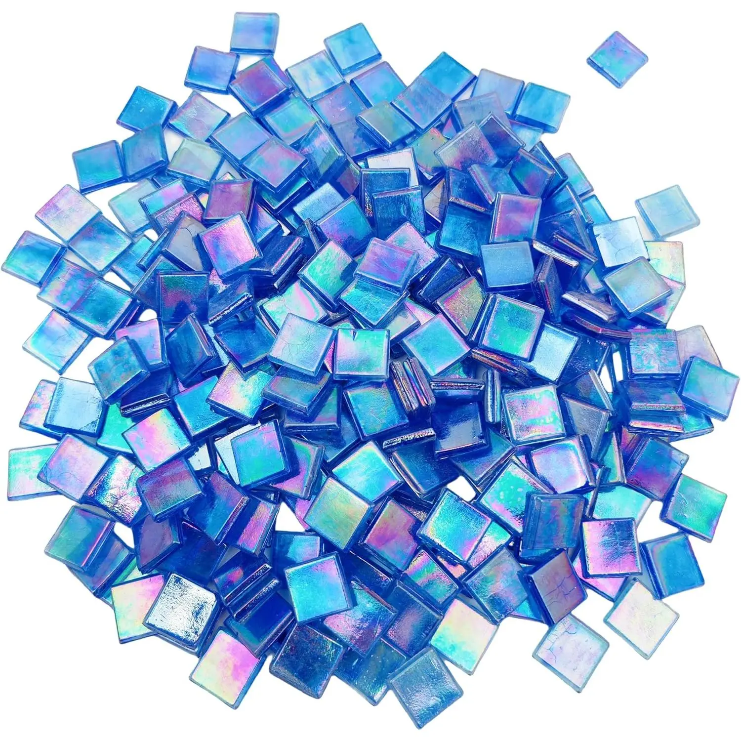 1.1 LB Mosaic Tiles 0.59" Square 250PCS Glass Mosaic Pieces for Art Crafts Easy Cut Painting Mosaic Puzzle Material for Handmade (Iridescent Deep Blue)