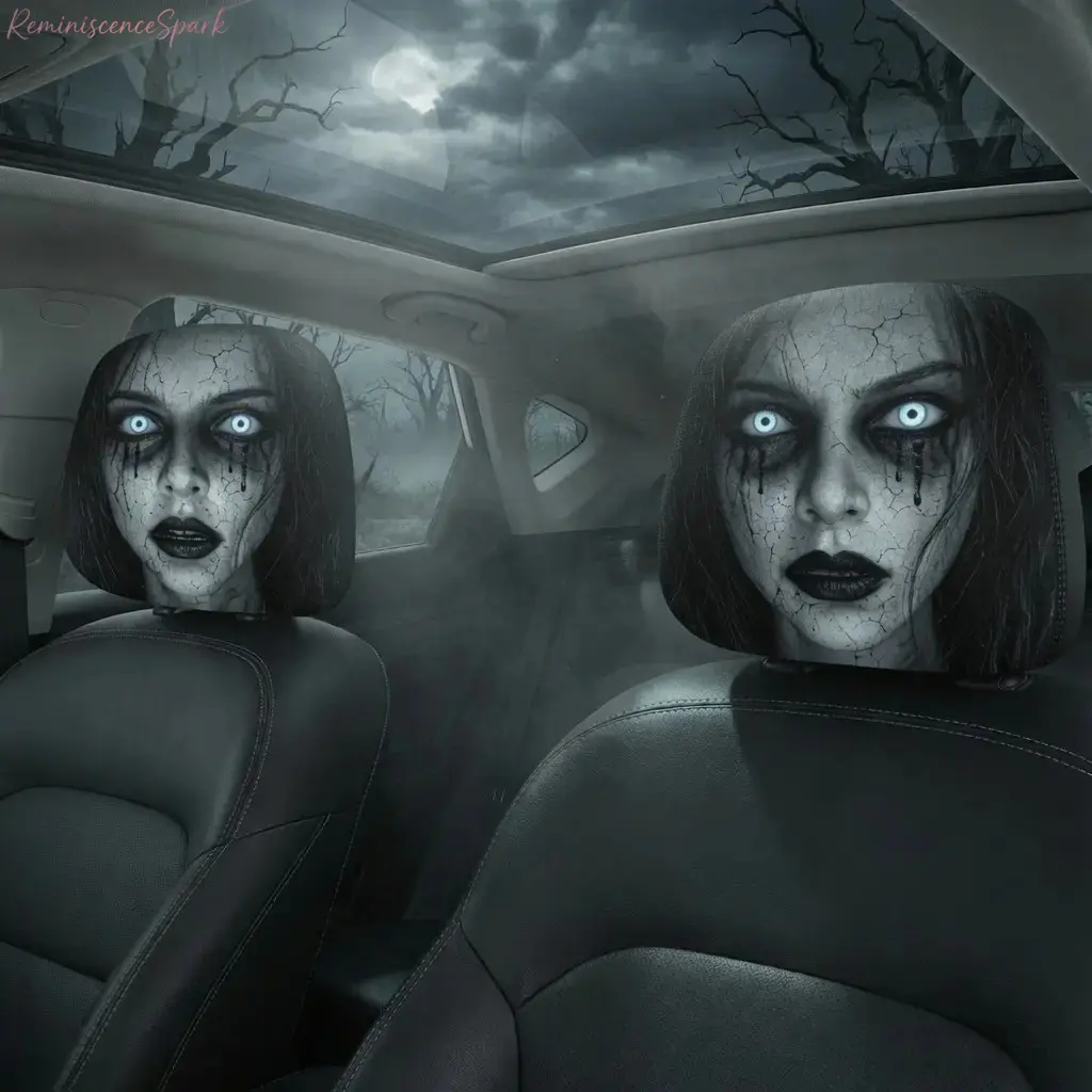 2-Pack Double-Sided Horror Scary Face Car Headrest Covers, Creepy Ghost Print Elastic Auto Headrest Protector, Universal Fit Halloween Prank Car Interior Decor for Daily Use