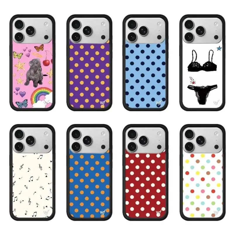 3D Cute Puppy Cherry Wildflower Black Lace Polka Dots Phone Case for iPhone 17,16,14,12 Pro Max Plus (Fixes 115,3 Typo Issues)
