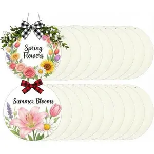 20 count  Circles for Crafts 18 Inch, Unfinished Round Door Signs Spring DIY Painting Round Disc Cutouts with Bows Twine Wooden Circle Signs for  Decor