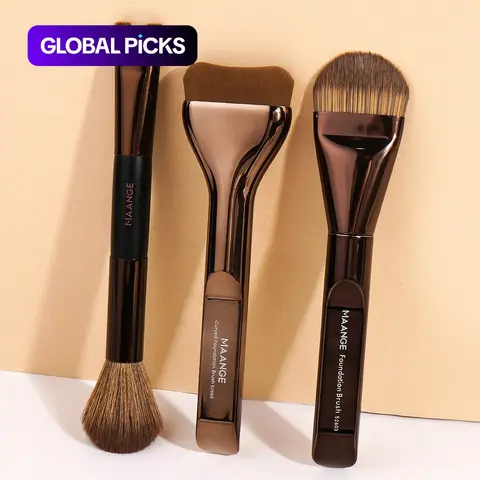 MAANGE 3-Piece Synthetic Makeup Brush Set, Multi-Purpose Face Makeup Brushes for Foundation, Blush, Loose Powder, Contour and Nose Shadow, Ideal for Home Use and Travel #GLOBAL PICKS