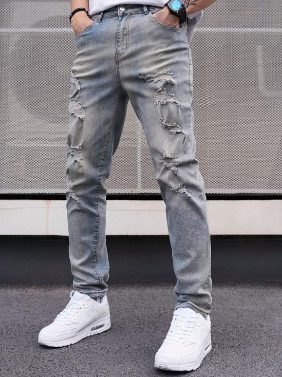 Men's ripped denim men's new nine-point pants