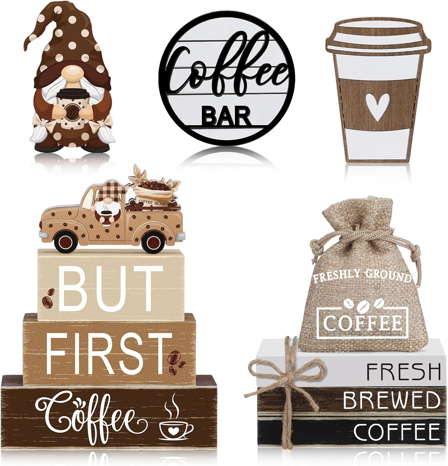 11 Pcs Coffee Bars Table Decorations Coffee Tiered Tray Decor Farmhouse Table Centerpiece Wooden Books Home Tabletop Decor for Home Kitchen