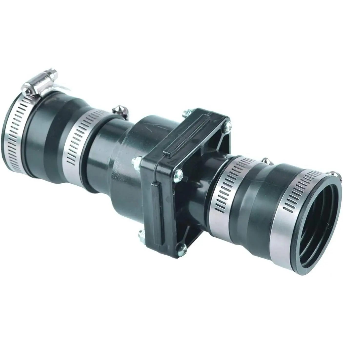 Plastic Sump Pump Check Valve for Pump Systems, with Stainless Steel Clamps, Compatible with 1-1/2 in, 1-1/4 in & 2 in Pipes