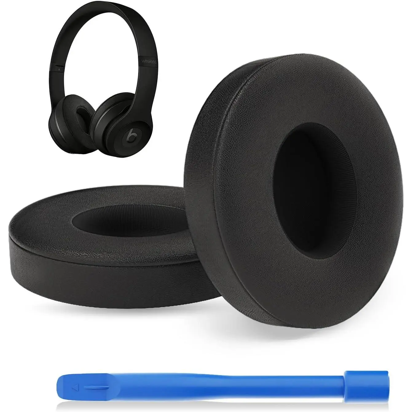 Memory Foam Over Ear Replacement Earpads Pair for Solo3/2 Headphones, Synthetic Black Cushions, Secure Stick Design for Secure Fit, Plastic Audio Accessories