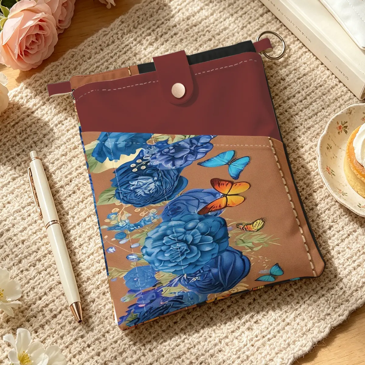 1pc Book Cover Vintage Blue Peonies and Butterflies Theme Suitable for storing pens, A5 sized books, and notebooks. Ideal for organizing books and office supplies. A great Christmas, Mother's Day, or birthday gift for flower lovers.