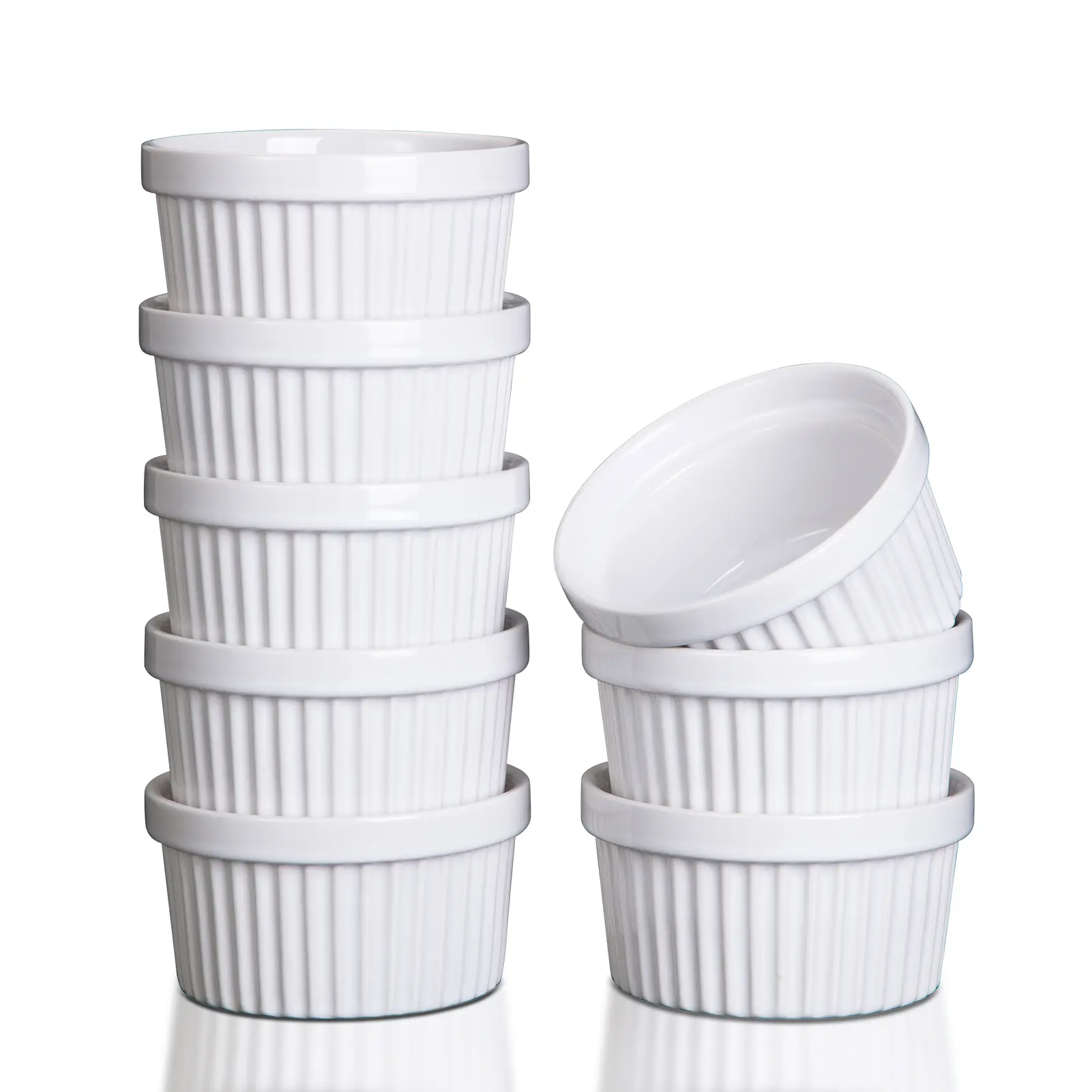 Gaomon Classic 8-Pack 8oz Ceramic Ramekins Bakeware Set, Oven-Safe Porcelain Baking Cups for Crème Brûlée, Stackable White Round Bowls, Dishwasher & Microwave Safe Kitchen Party Gift, Round Bowl