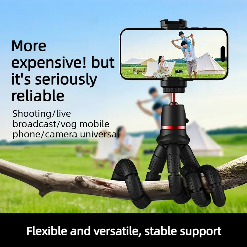 The optional octopus flexible Portable tripod is equipped, with a soft rubber anti-slip bracket that can be freely shaped and wrapped. It is compatible with devices such as smartphones, tablets, GoPro, and DJI action cameras.