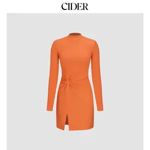 Cider [size 0-26] Stand Neck Twist Split Mini Dress Dealsforyou